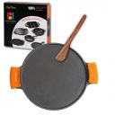 Human Hydro 12-Inch Cast Iron Dosa Tawa | Double Handle with Silicone Grips & Wooden Spatula ...