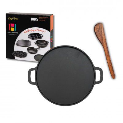 Human Hydro Pre-Seasoned Feather-Light Cast Iron Dosa Tawa/Chilla/Omelette Pan with Wooden Spatula 