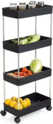 HUMBLE KART Popular 4 Layer Portable Modern Trolly Plastic Fruit & Vegetable Basket  (Black)