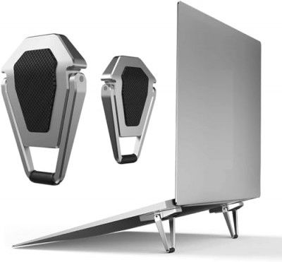 HUMBLE Mini Portable Laptop Stand,Invisible Computer Stand | Ergonomic Foldable Aluminum Anti-Slip Portable Tabletop Laptop/Keyboard Riser Holder Compatible with All Laptops and Keyboard (2Pcs)-SILVER