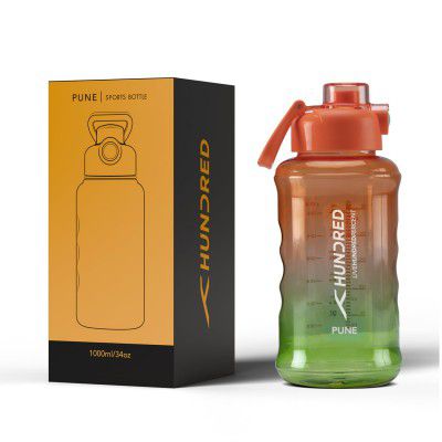Hundred Pune 1 Litre Water Bottle, Travel, Gym Bottle (Orange/Green)