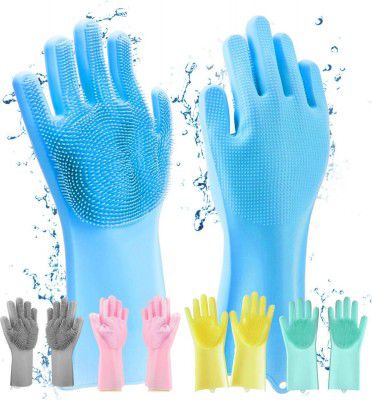 HUSB Gloves Magic Silicone Dish Washing Gloves, Silicon Cleaning Gloves, Silicon Hand Gloves for Kitchen Dishwashing (Multicolour, Pack of 1)