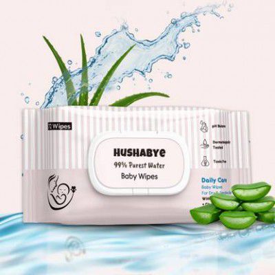 Hushabye Soft Baby Wet Wipes with AloeVera And Glycerin, Clinically Tested with Lid (72 Wipes)