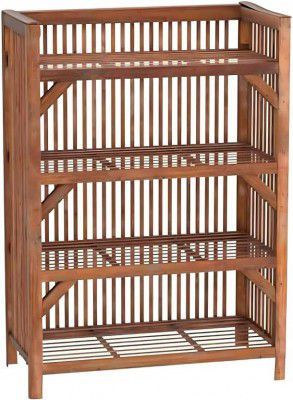 HussainFuniture Wooden Bamboo 4-Tier Rack Kitchen Organiser Bamboo, Solid Wood Shoe Rack (Brown, 4 Shelves, Pre-assembled)