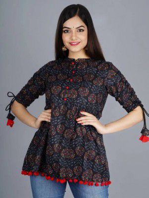 hustiger Casual Regular Sleeves Printed Women Multicolor Top