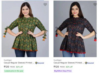Flipkart : Hustiger Womens Tops Starts At Rs 120