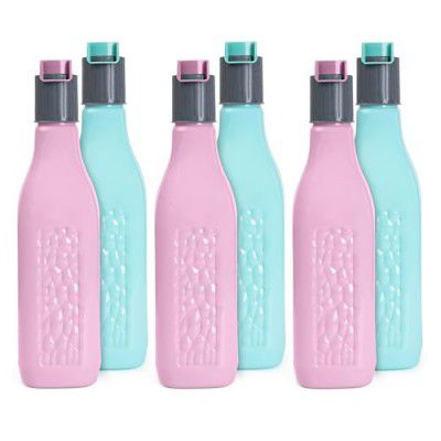 HW Kitchen Plastic Water Bottle I Water Bottle 1 ltr | Set of 6 Water Bottles, Multicolour