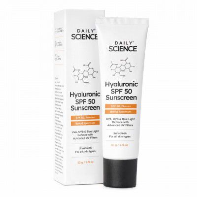 Hyaluronic SPF 50 Sunscreen with Advanced UV Filters, SPF 50 & PA++++, 50 g (Pack of 1)