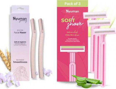 Hyuman Face Razor 2 + SoftShave Razor Pack of 3, Women (Pack of 5)