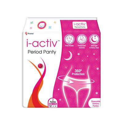 i-activ Period Panty, Disposable| Pack of 2 panties | size -31 to 48 | For Heavy Flow periods, Overnight 360 degree protection, Maternity delivery pads