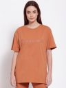 I Am AnimalcWomen Orange Organic Cotton Loose Fit T-Basic Word Printed T-Shirt...