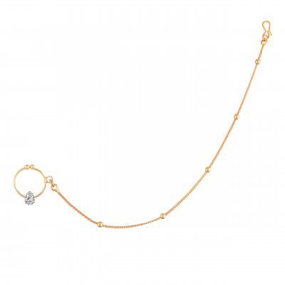 I Jewels 18k Gold Plated Traditional Ethnic Bridal Nose Ring/Nath without piercing with Pearl Chain Encased with Stone for Women/Girls (NL44)