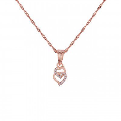 I Jewels Rose Gold Plated Glittering CZ Zircon Heart Chain Pendent Necklace for Women & Girls