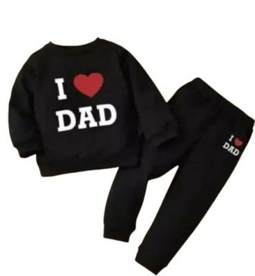 I Love Dad Text Printed Cotton Black Tshirt-Pyjama Clothing Set for Kids(Upto 4 Years)