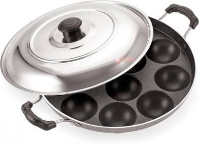 iVBOX ®Non-Stick 12 Cavity Appam Patra/Maker Hammer-Tone Coating Paniarakkal with Lid (Aluminium, Non-stick)