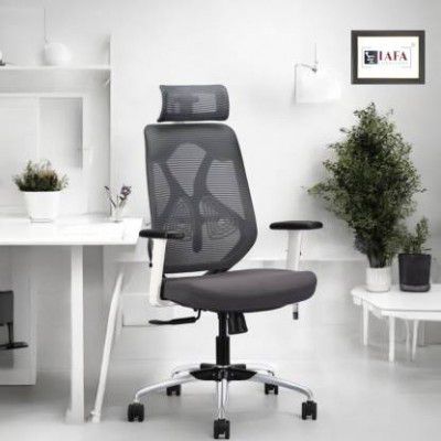 IAFA Ergolux High Back Ergonomic Office Chair with Ad Heavy Duty Metal Base Mesh Office Adjustable Arm Chair  (White, Grey, DIY(Do-It-Yourself))