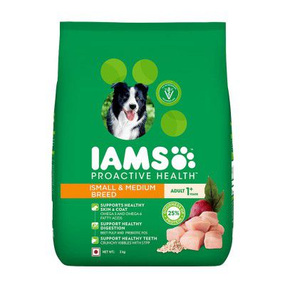 IAMS Adult Dry Dog Food for Small & Medium Breed Dogs (1+ Years), Chicken Flavor, 3kg