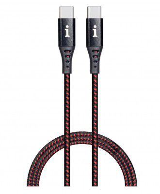 iBall 100W Type-C to Type-C Braided Charging Cable, Fast Charging 20V 5A, 1.5 m, Black + Red