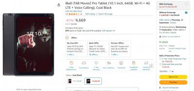 iBall iTAB MovieZ Pro Tablet (10.1 inch, 64GB, Wi-Fi + 4G LTE + Voice Calling), Coal Black