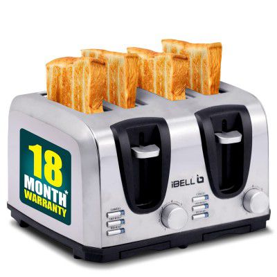 iBELL 2-in-1 Bread Toaster, 4 Slices, Dual Controls, Auto Pop Up