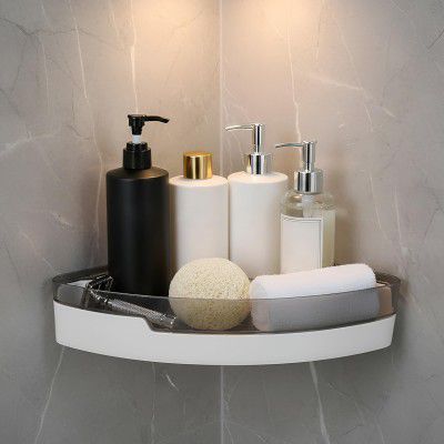 IBELL Bathroom Corner Shelf Without Drilling (Black & White, 1 Pc)