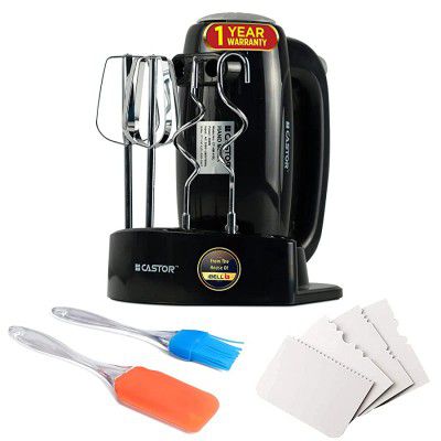 IBELL Castor CTHM410LSET 200W Hand Mixer/Blender/Beater/Electric Cream Maker for Cakes with 5 Speed Control & 2 Dough Hooks and 2 Beaters Black