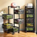 iBELL TS595 Kitchen Rack 5 Tier Rotating Stand, Basket Organizer, Portable Storage, Carbon Steel Kitchen Trolley  (Pre-assembled)...