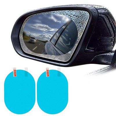 ibimble Car Mirror Waterproof Oval Anti Fog Film for Car Mirror Rain Proof Film PET Material for All Vehicles - Set of 2