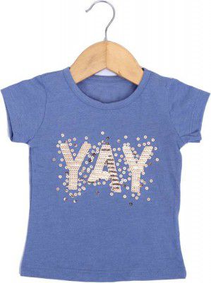 ICABLE  Baby Girls Printed Cotton Blend T Shirt  (Blue, Pack of 1)