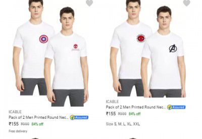 ICABLE T-shirts Pack Of 2 @₹155