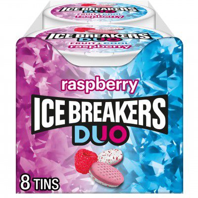 Ice Breakers Duo Fruit + Cool Mints, Raspberry, 36 G, 8 Pack, Pink & White, (72336), 294 Gm