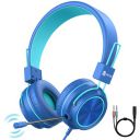 iClever Kids Headphones with Mic, Wired On Ear Headphones for Kids,94 dB Volume Safe Headphones for Boys, Foldable- for Online Class/iPad/Tablet, Blue...