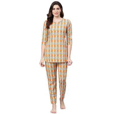 idaLia Yellow Floral Night Suit Set