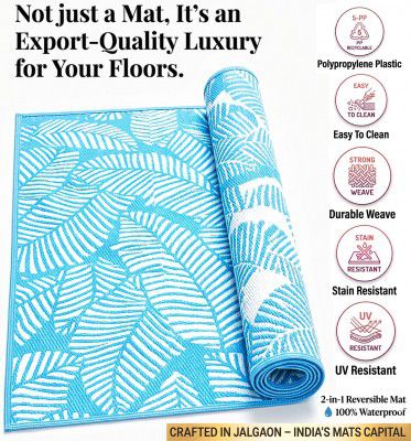 IENARA PP (Polypropylene), Plastic Chatai Mat (Blue, White, Sky Blue, Medium)