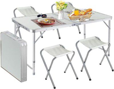 Ignito 4 Feet Multipurpose Aluminium Folding Camping Table with 4 Oxford Mat Chairs & Carrying Handle | Height Adjustable Table