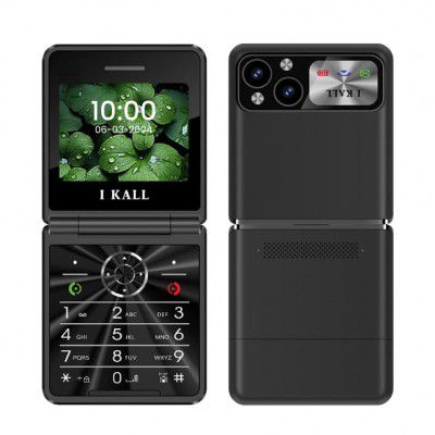 IKALL K42 Flip Keypad Mobile Phone, 2.4" Display, 2000mAh Battery, FM Radio, MP3 Player, King Voice, Call & SMS Indicator Light - Black
