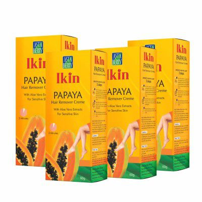 Ikin Papaya Hair Remover Cream - Hair Removal Cream for Women & Girls For All Skin types | 2x Longer Lasting Smoothness Pack of 4 (60gm X 4)
