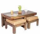 Ikiriya 100% Solid Sheesham Wood 2 Seater Centre Table Set - Teak Finish ; Ivory Velvet...