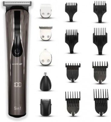 Ikonic Professional 5 in 1 Express Body Groomer 50 min Runtime 10 Length Settings (Black, Silver)