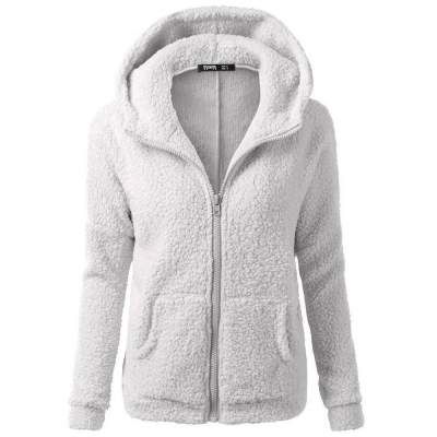 Ilatim Enterprise Coat for Women,Women Hooded Sweater Winter Coat Warm Wool Zipper Coat Cotton Coat Outwear (XL 38, Light Gray)