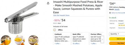 Imaashi Multipurpose Food Press & Ricer - Make Smooth Mashed Potatoes, Apple Sauce, Lemon Squeezes & Purees with Ease