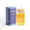 IMECO ECO JAR Borosilicate Glass Sipper with Bamboo Lid & Straw, 500ml...