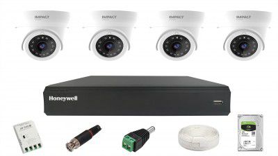IMPACT BY HONEYWELL 2 MP CCTV KIT with 4 Channel DVR I 4 Dome Cameras I 1 TB Hard Disk & accesories I Made in India I White (I-MKIT4CH-2_K)