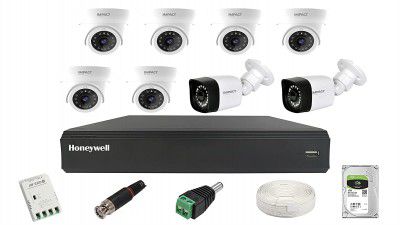 Impact by Honeywell 2 MP CCTV KIT with 8 Channel DVR I 6 Dome Cameras & 2 Bullet Cameras