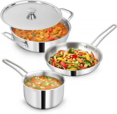 IMPEX 4 Pcs SS Triply Cookware Set with 3-Layer Ultra Thick | Non-Rustic Induction Bottom Cookware Set (Triply, 4 - Piece)