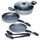 Impex Aluminium Migo Nonstick Granite 6 Pcs Induction Bottom Cookware Set 3 Mm Thick,Festival Gift Set Mfkt 6,5-Layer Super Granite Coated Cookware Set,Hammer Tone Exterior Finish,1 Yr Warranty, Grey...