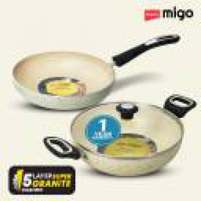 IMPEX FK Set Beige(B) Nonstick Set, Festival Gift Set Induction Bottom Non-Stick Coated Cookware Set  (Aluminium, 3 - Piece)