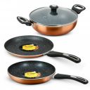 Impex Migo Non Stick Cookwareset 4 pc | Induction Cookware Set 3 mm Thickness of Tawa Pan Fry Pan and Kadai Pan with Lid ...