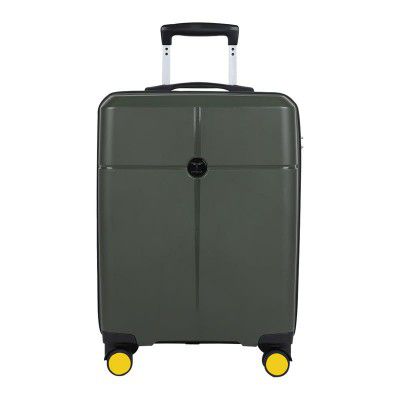 Impulse Berlin 8 Wheels 55 Cm Small Cabin Trolley Bag Hard Sided PP 4 Wheel Spinner, Unbreakable Trolley Bag with Combi Lock, (Green Yellow)