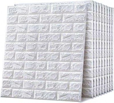 IMUU White PE Foam Brick Waterproof Wall Stickers DIY Wall Decor Wallpaper 3D Brick Design Wall Panels Peel, Stick Wallpaper Anti Fouling Wall Tiles for Bedroom, Living Room (77 x70 cm) (10)